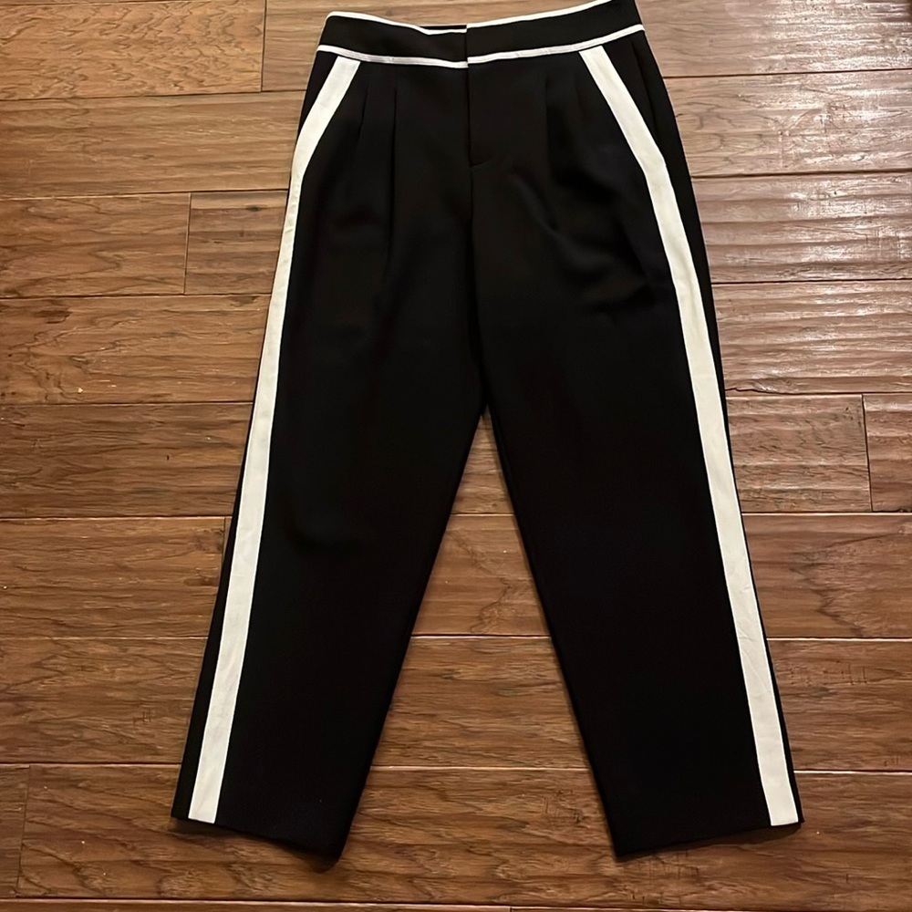 Alice+Olivia Classics Esta Contrast Black with White Stripe Trouser Size 4